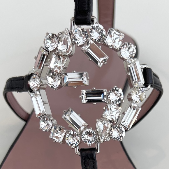 GUCCI BLACK LEATHER CRYSTAL GUCCI SANDALS SIZE IT 37 / US 7 NEW IN BOX! - Picture 11 of 17